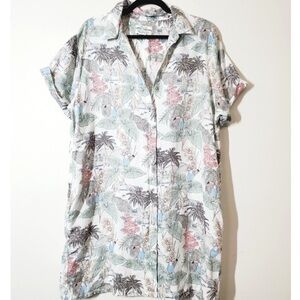 Rachel Zoe Cream Linen Tropical Casual Button Down Dress NEW